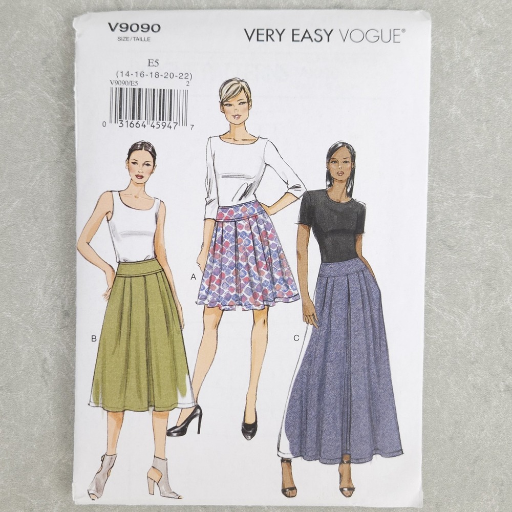 Vogue V9090 Misses Pleated Skirt Sewing Pattern Very EZ Timeless Classic 14-24